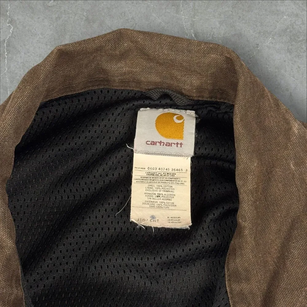 Vintage Y2K Carhartt J102 CHT Chestnut Brown Mesh Lined Sandstone Duck Bomber XL